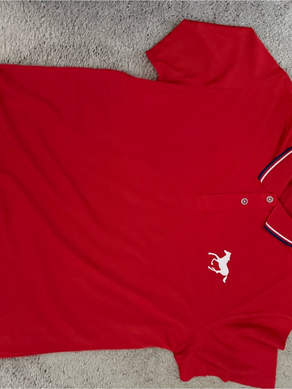 Men's Red Polo with Contrast-Trim Collar and Embroidered Horse
